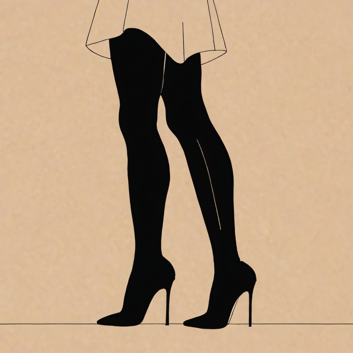 Stiletto Sketch - affiche art au trait de jambes feminines en bottes montrant la technique de ligne continue